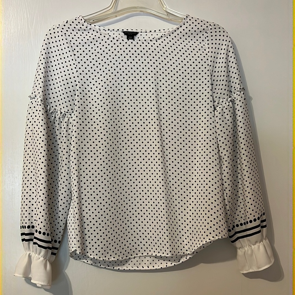 Ann Taylor Petite Black and White Polka Dot Blouse